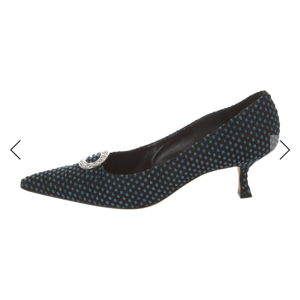 Manolo Blahnik Black and Blue Polka Dot Heels